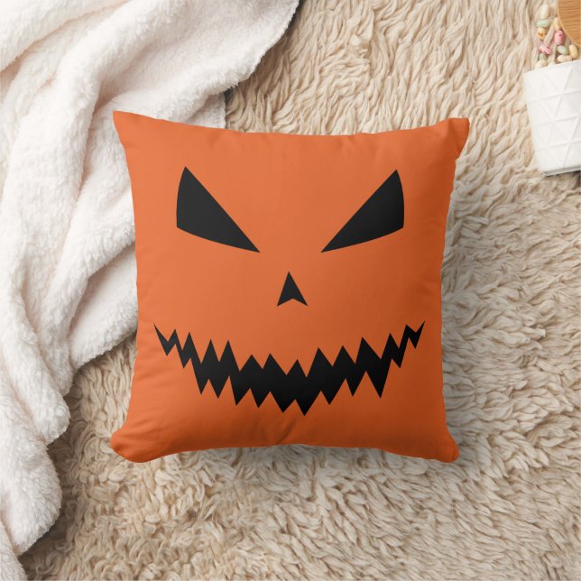 Scary Halloween Jack OLantern black face orange Cushion (Blanket)