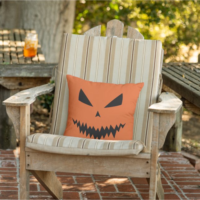 Scary Halloween Jack OLantern black face orange Cushion (Chair)