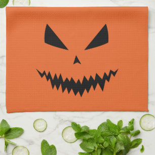 Scary Halloween Jack OLantern black face orange Tea Towel