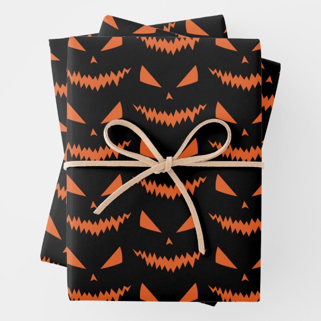 Scary Halloween Jack OLantern face orange black Wrapping Paper Sheet (In situ)