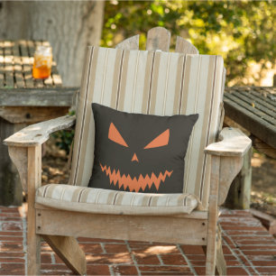 Scary Halloween Jack OLantern orange face black  Cushion