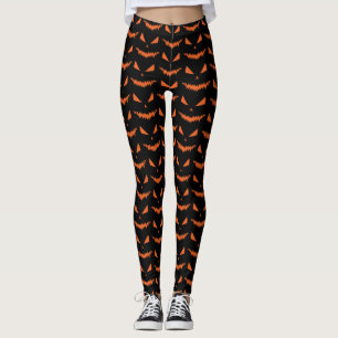 Scary Halloween Jack OLantern orange face black Leggings