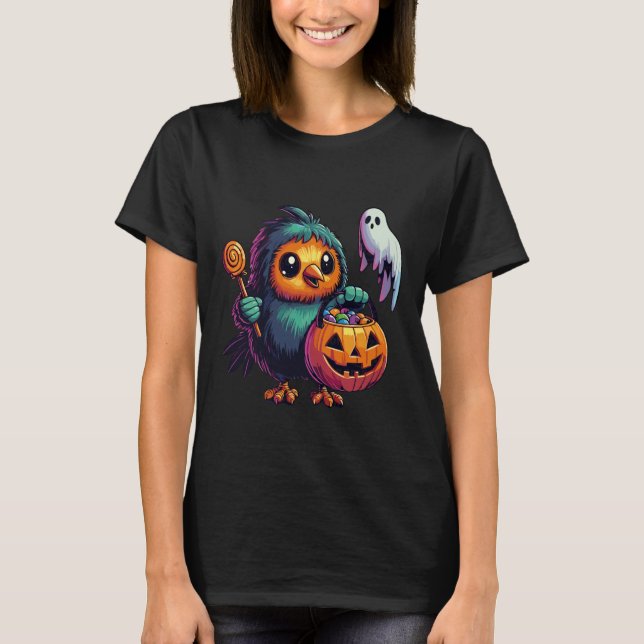 Scary Halloween Kiwi Bird Ghost Spooky Candy Bag 5 T-Shirt (Front)