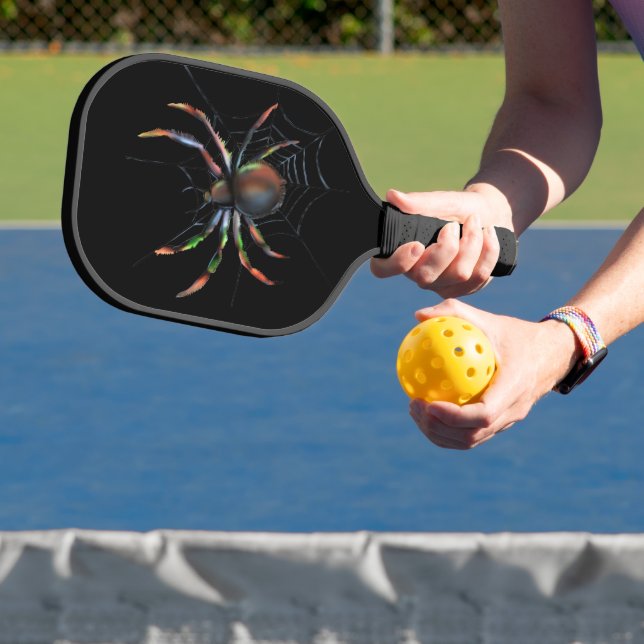 Scary Halloween Metallic Spider And Web Pickleball Paddle (Insitu)