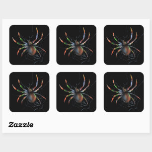 Scary Halloween Metallic Spider And Web Square Sticker