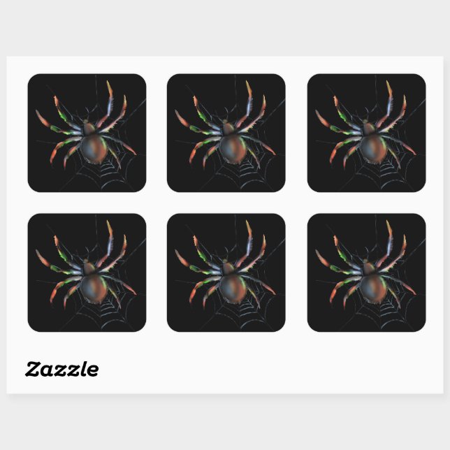 Scary Halloween Metallic Spider And Web Square Sticker (Sheet)