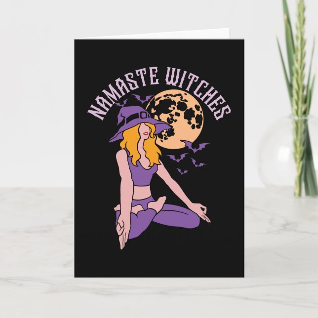 Scary Halloween Namaste Witches, Yoga Witch Card (Front)