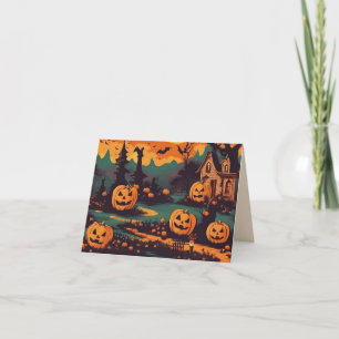 Scary Halloween Night with Carved Pumpkins Card
