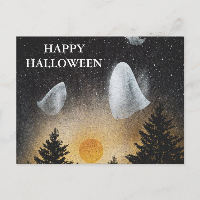 Scary Halloween Night with Owls Postcard (Front)