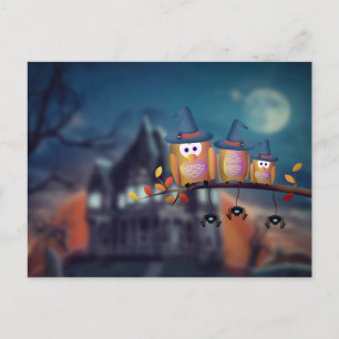 Scary Halloween Night with Owls Postcard