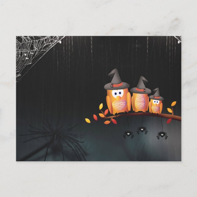 Scary Halloween Night with Owls Postcard (Front)