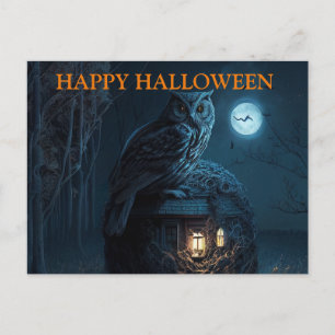 Scary Halloween Night with Owls Postcard