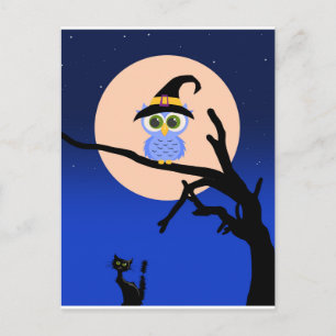 Scary Halloween Night with Owls Postcard