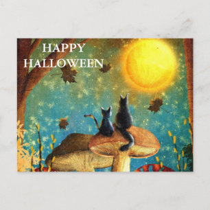 Scary Halloween Night with Owls Postcard