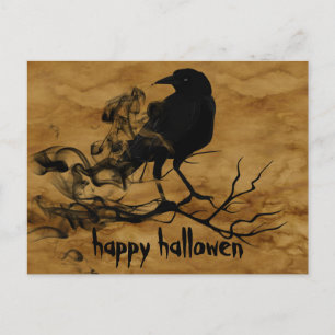Scary Halloween Night with Raven Crow Postcard
