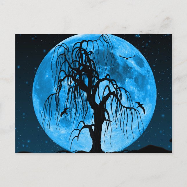 Scary Halloween Night with Raven Crow Postcard (Front)