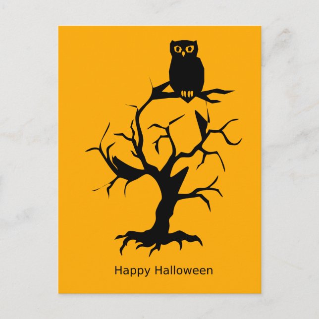 Scary Halloween Night with Witch Owl Bats Postcard (Front)