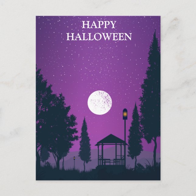 Scary Halloween Night with Witch Owl Bats Postcard (Front)