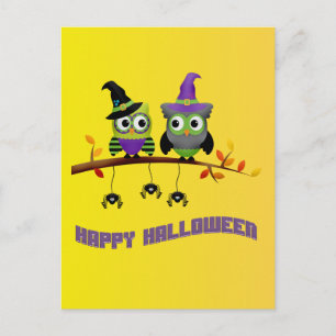 Scary Halloween Night with Witch Owl Bats Postcard