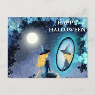 Scary Halloween Night with Witch Postcard
