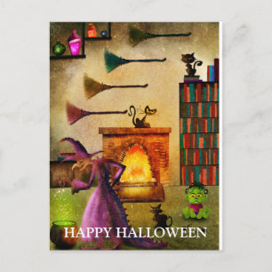 Scary Halloween Night with Witch Postcard