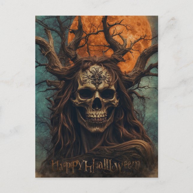 Scary Halloween Night with Witch Postcard (Front)