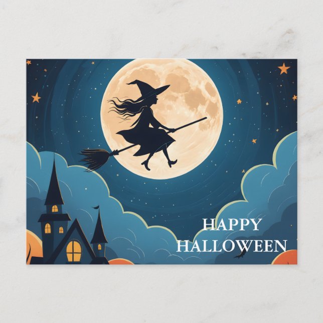 Scary Halloween Night with Witch Postcard (Front)