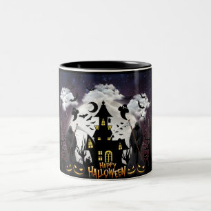 Scary Halloween Party, Haunted House Two-Tone Coffee Mug