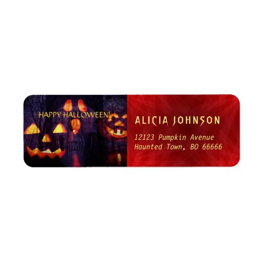 Scary Halloween party jack o lanterns red purple Return Address Label