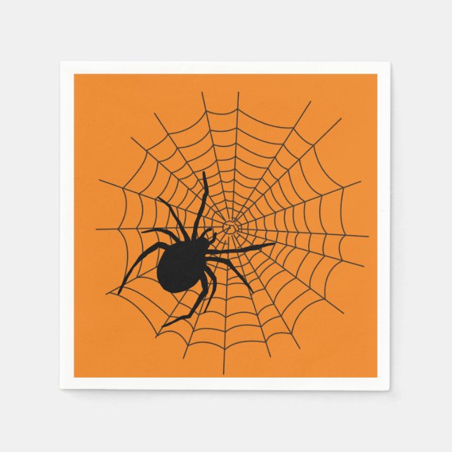 Scary Halloween Party Spider Web Orange Black Napkin (Front)