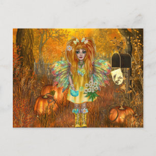 Scary Halloween Postcard with Woodland Fairy