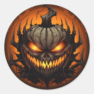 Scary Halloween Pumpkin  Classic Round Sticker