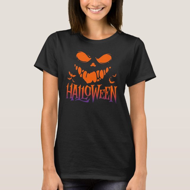 Scary Halloween Pumpkin Face Spooky Gradient T-Shirt (Front)