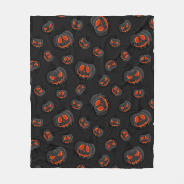 Scary Halloween Pumpkin Lantern Pattern Fleece Blanket (Front)