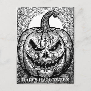 Scary Halloween Pumpkin line art Postcard