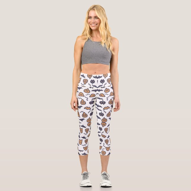 Scary Halloween Pumpkin Pattern Capri Leggings (Front)