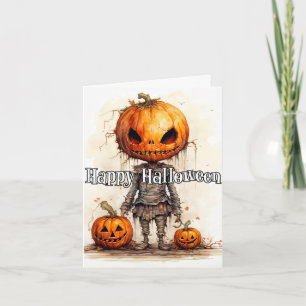 Scary Halloween Pumpkin Scarecrow Drawing Card