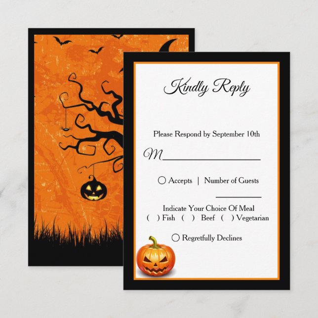 Scary Halloween Pumpkin Wedding RSVP Card (Front/Back)