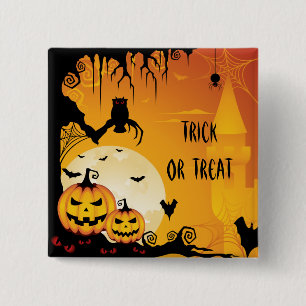 Scary Halloween Pumpkins and Full Moon 15 Cm Square Badge