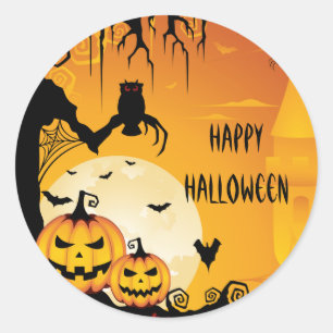 Scary Halloween Pumpkins and Full Moon Classic Round Sticker