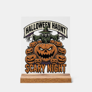Scary Halloween Pumpkins Vintage Engraving Shirt A Acrylic Sign