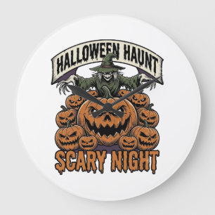 Scary Halloween Pumpkins Vintage Engraving Shirt A Large Clock