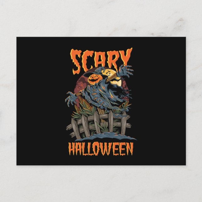 Scary Halloween Scarecrow Bats Pumpkin Horror Gift Postcard (Front)