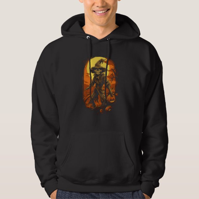 Scary Halloween Scarecrow by Haunted Horror Hallow Hoodie (Front)
