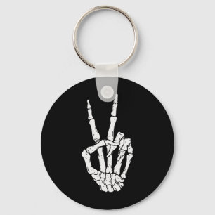 Scary Halloween Skeleton Peace Hand Sign Key Ring