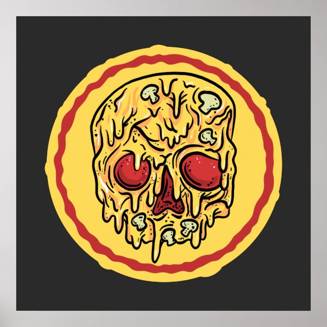 Scary Halloween Skull Cheese And Mushroom Pizza  Poster (Front)