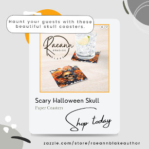 Scary Halloween Skull Paper Coasters