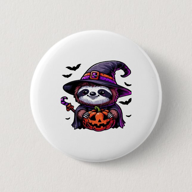 Scary Halloween Sloth Witch Hat Costume Spooky Sea 6 Cm Round Badge (Front)