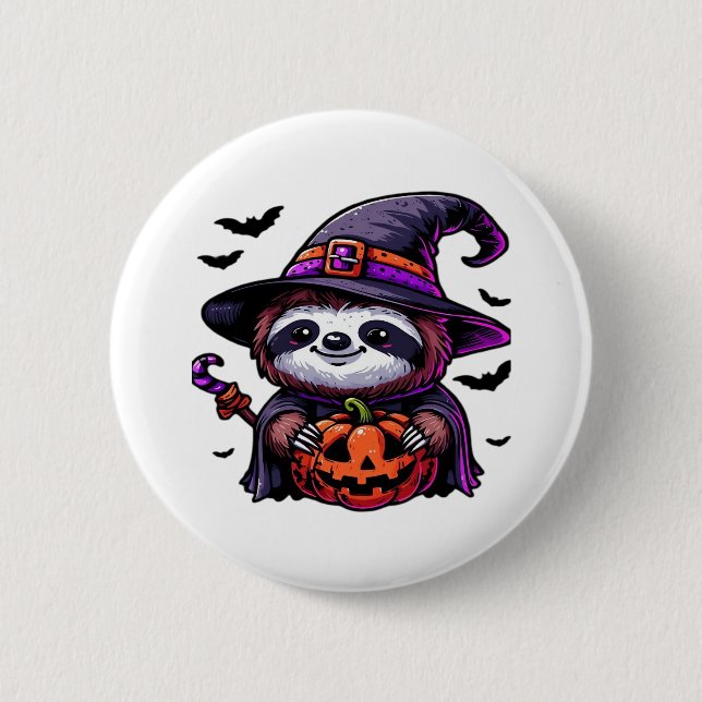 Scary Halloween Sloth Witch Hat Costume Spooky Sea 6 Cm Round Badge (Front)