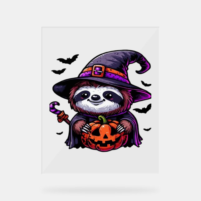 Scary Halloween Sloth Witch Hat Costume Spooky Sea Acrylic Sign (Front)